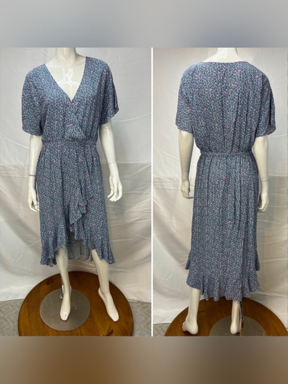 J. Crew Mercantile Blue Floral High-Low Wrap Dress - Picture 2 of 5